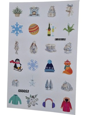 Fizello Kış Temalı Sticker Seti - 24 Adet Etiket - Folyo Kesim