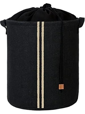 MarkEntegra Büzgülü Çizgili Jüt Çamaşır Sepeti, 36X40 cm Siyah Renk