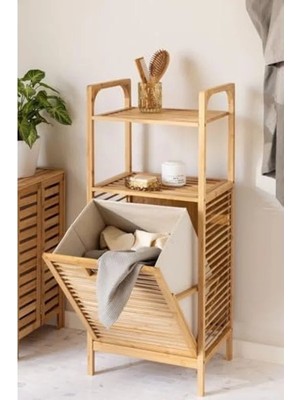 MarkEntegra Bambu Kirli Sepetli Çok Amaçlı Banyo Düzenleyici, 2 Raflı