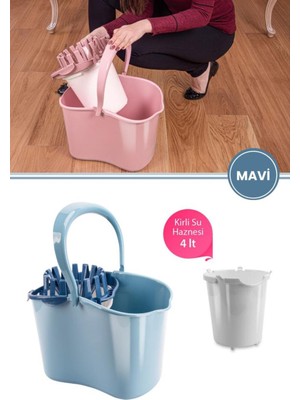 PremiumPort Mavi Renkli Kirli Su Hazneli Temizlik Kovası ve Standart Zemin Mop Kovası