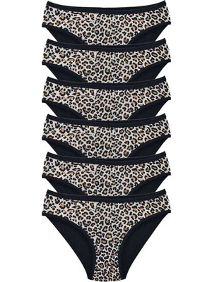 Royaleks Kesgin Market® 6 Adet Leopar Desenli Likralı Yumuşak Dokulu Kadın Slip Külot Teknokesgin