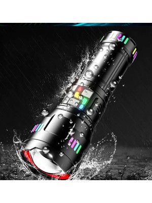 Kesgin Market® Pro F-3002 Alüminyum Tg LED Gece Şeritli Type-C Şarjlı El Feneri Teknokesgin
