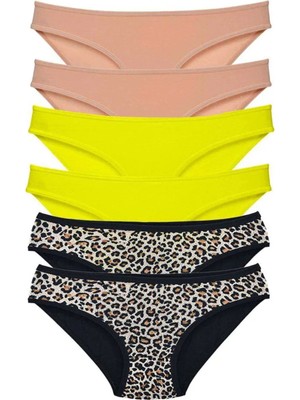Royaleks Kesgin Market® 6 Adet Likralı Kadın Slip Külot Leopar Ten Sarı Teknokesgin
