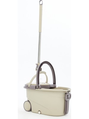 PremiumPort Çekme Aparatlı Tekerlekli Mop Seti, Paslanmaz Çelik Hazneli, 360° Döner Başlık