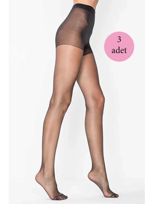 Penti Kesgin Market® 3 Adet Parlak Fit 15 Likralı Külotlu Çorap Siyah Teknokesgin
