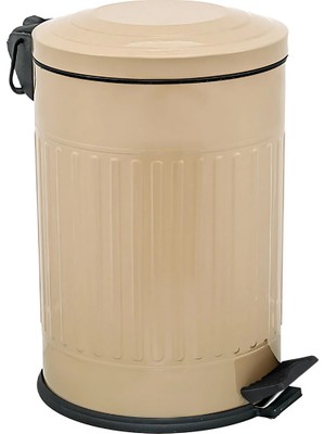 PremiumPort Şık Çizgili Vintage Çöp Kovası, 12 Litre, Cappuccino Renk
