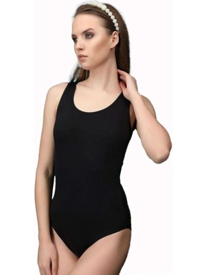 Royaleks Kesgin Market® Elit Life Geniş Askılı Kadın Dikişsiz Çıtçıtlı Slip Body Siyah 878 Teknok