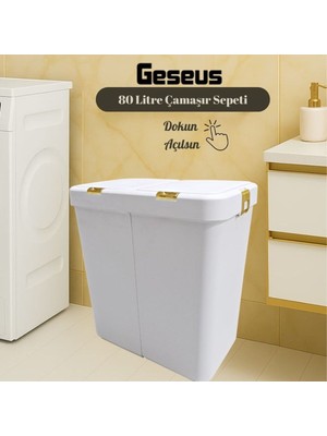 PremiumPort Gold Ikili Dokunmatik Çamaşır ve Çöp Kovası, 80 Litre, Pratik Kullanım