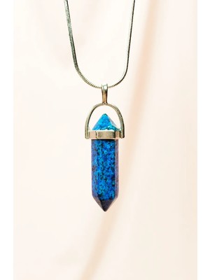 Royaleks Kesgin Market® Labradorit Doğal Taşı Zincirli El Yapımı Tasarımlı Kolye Uç: 3,5 cm Zincir: