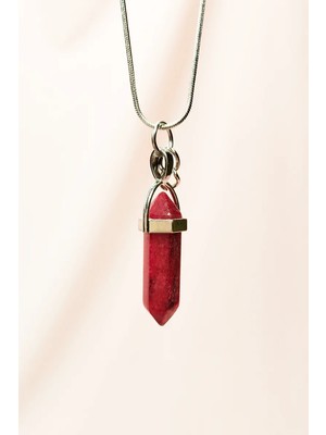 Royaleks Kesgin Market® Yakut Doğal Taşı Zincirli El Yapımı Tasarımlı Kolye Uç: 3,5 cm Zincir: 20 C