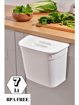 PremiumPort Pratik 7l Kapaklı Mutfak Tezgahı ve Dolap Askılı Çöp Kovası
