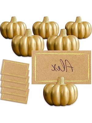 MarkEntegra Fall Decor Mini Altın Kabak Masa Kartı Tutucu (6 Adet), Şükran Günü Masa Dekorasyonu, Sonbahar Temalı Düğünler, Gelin Buketleri Için Mükemmel
