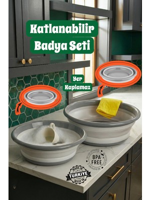 PremiumPort Katlanabilir Silikon Badya Seti 2'li, Pratik ve Yerden Tasarruflu, Bpa Içermez