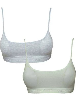 Royaleks Kesgin Market® Pedli Ip Askılı Gri ve Krem Büstiyer 2 Adet Teknokesgin