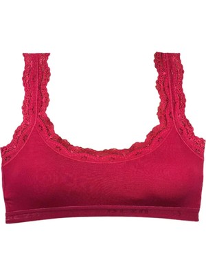 Royaleks Kesgin Market® Dantel Nakış Işlemeli Pedli Bambu Kadın Büstiyer Bordo Teknokesgin