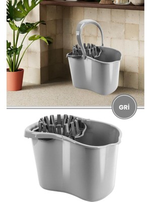 PremiumPort 15L Sıkmalı Temizlik Kovası, Standart Yer Zemin Mop Kovası Gri