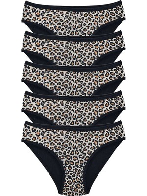 Royaleks Kesgin Market® 5 Adet Leopar Desenli Likralı Yumuşak Dokulu Kadın Slip Külot Teknokesgin