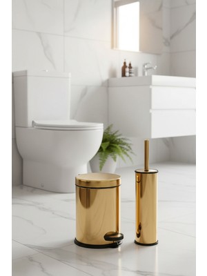 PremiumPort 3l Gold Banyo Temizlik Seti, Çöp Kovası ve Klozet Fırçası