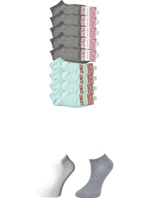 Royaleks Kesgin Market® Gri ve Beyaz Kadın Bilek Çorap 9 Çift Teknokesgin