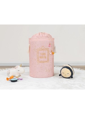 TeknoKesgin Kesgin Market® Baby Kullanımı Kolay Desenli Taşınabilir Torbalı Yuvarlak Sepet(Pembe) Çamaş