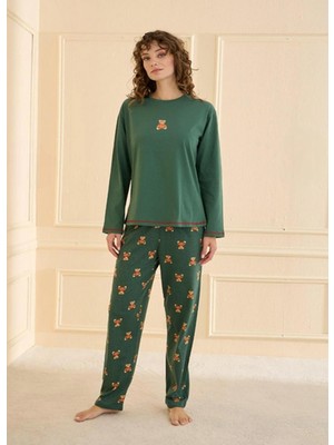 Mihra Kadın %100 Pamuk Bisiklet Yaka Uzun Kol Ince Pijama Takımı 90762Y - 1 Adet