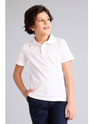 Defacto Beyaz Erkek Çocuk Polo Yaka T-Shirt Kısa Kol Günlük Stil 9 - 10 Yaş
