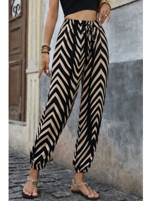 Pileli Store Pilelistore- Kadın Yüksel Bel Belı Lastikli Belden Bagcıklı Desenli Süprem Pantolon