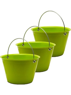 PremiumPort Çok Amaçlı 3'lü Saplı Kova Seti, Banyo, Mutfak ve Bahçe Için Yeşil