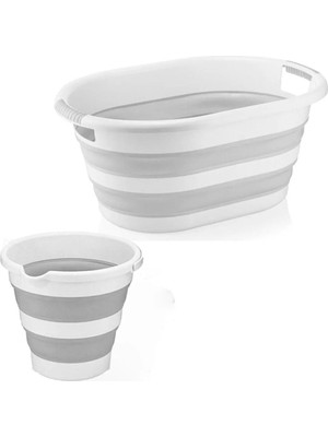 PremiumPort Pratik 2'li Katlanabilir Çamaşır Sepeti ve Akordiyon Su Kovası Seti