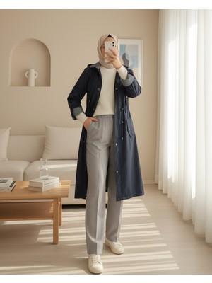 Moda Morfo Astarı Çizgili Trençkot -Laci
