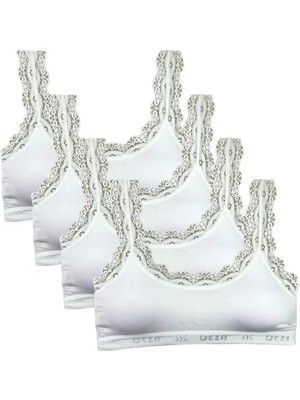 Royaleks Kesgin Market® 4 Adet Dantel Nakış Işlemeli Pedli Bambu Kadın Büstiyer Beyaz Teknokesgin