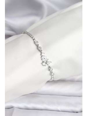 LTG Nova Çiçekli Model Zirkon Taşlı Gümüş Renk Su Yolu Kadın Bileklik - TJ-BB8111