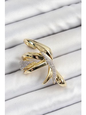 LTG Nova Pirinç Zirkon Taşlı Sıkıştırma Sağ Kıkırdak Gold Renk Kadın Küpe - TJ-BKP10756