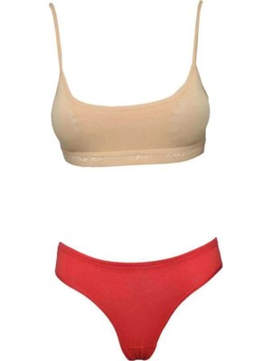 Royaleks Kesgin Market® Pedli Ip Askılı Yarım Atlet Büstiyer Külot Takım Ten Kırmızı Teknokesgin