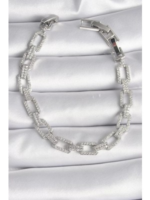 LTG Nova Pirinç Gümüş Renk Zirkon Taşlı Zincir Model Vip Seri Kadın Bileklik - TJ-BB6493