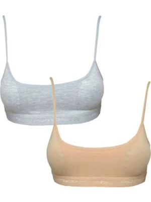 Royaleks Kesgin Market® Pedli Ip Askılı Gri ve Ten Rengi Büstiyer 2 Adet Teknokesgin