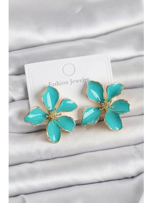 LTG Nova Turkuaz Mineli Çiçek Model Pirinç Kadın Küpe - TJ-BKP11724