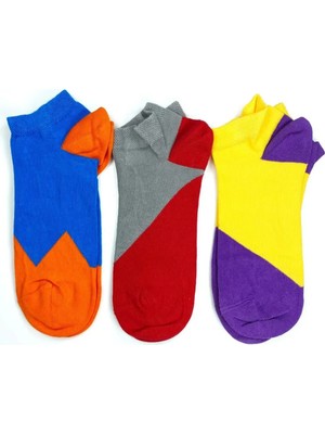 Royaleks Kesgin Market® 3 Çift Geometrik Desen Renkli Pamuklu Kadın Bilek Çorap Teknokesgin