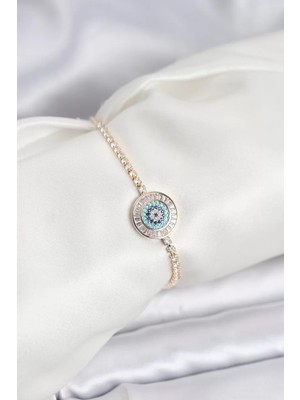 LTG Nova Gold Renk Nazar Model Zirkon Taşlı Asansörlü Su Yolu Bileklik - TJ-BB8238