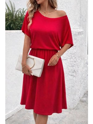 Zenvia Kadın Kısa Kollu Omuzdan Açık Kiloş Midi Viskon Elbise