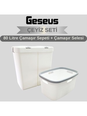 PremiumPort Gümüş Renkli 80 Lt Dokunmatik Çamaşır Sepeti ve Çelik Selesi Çeyiz Seti
