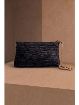 FullaModa Zincir Askılı Hasır Portföy & Clutch Çanta