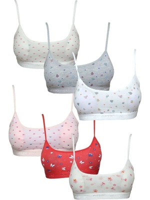 Royaleks Kesgin Market® Pedli Ip Askılı Yarım Atlet Desenli Büstiyer 6 Lı Set 1 Teknokesgin