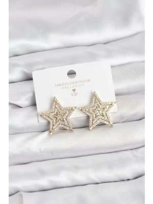LTG Nova Gold Renk Pirinç Zirkon Taşlı Yıldız Model Kadın Küpe - TJ-BKP11514
