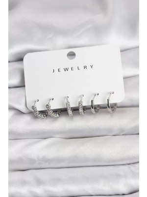 LTG Nova Gümüş Renk Pirinç Zirkon Taşlı Kadın Küpe Seti - TJ-BKP11476