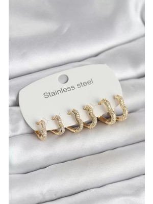 LTG Nova Çelik Gold Renk 6'lı Set Form Kadın Küpe - TJ-BKP11737