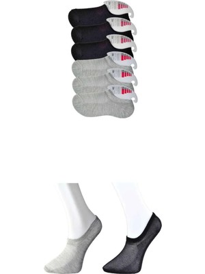 Royaleks Kesgin Market® Siyah ve Gri Kadın Görünmez Çorap 6 Çift Teknokesgin