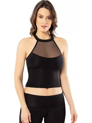 Royaleks Kesgin Market® Pedli Dalgıç Modelli Krop Kadın Büstiyer Siyah Teknokesgin