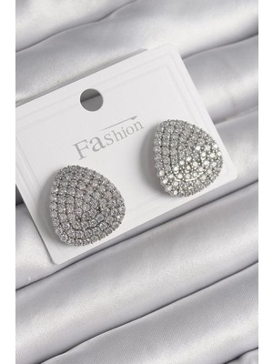 LTG Nova Pirinç Gümüş Renk Zirkon Taşlı Plaka Model Kadın Küpe - TJ-BKP9980