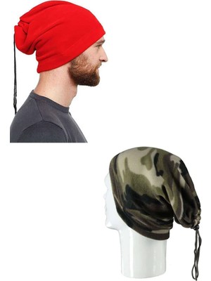 Royaleks Kesgin Market® 2 Adet Polar Ipli Bere ve Boyunluk Kırmızı Kamuflaj Teknokesgin